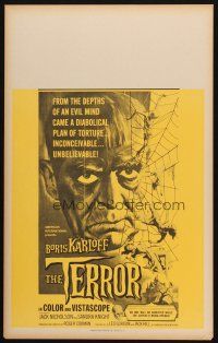 7k426 TERROR Benton WC '63 art of Boris Karloff & girls in web, directed by Roger Corman!