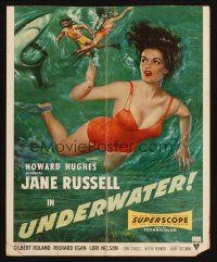 7k435 UNDERWATER WC '55 Howard Hughes, sexiest artwork of skin diver Jane Russell!