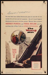 7k442 WRONG MAN WC '57 Henry Fonda, Vera Miles, Alfred Hitchcock, cool rear view mirror art!