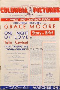 7k127 ONE NIGHT OF LOVE English pressbook '34 different art of pretty singer Grace Moore!