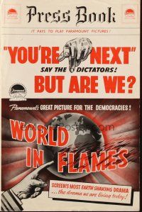 7k134 WORLD IN FLAMES English pressbook '40 promoting U.S. involvement in WWII before Pearl Harbor!