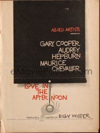 7k073 LOVE IN THE AFTERNOON pressbook '57 Gary Cooper, Audrey Hepburn, Maurice Chevalier