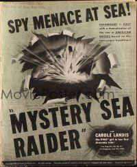 7k079 MYSTERY SEA RAIDER pressbook '40 sexy Carole, sailor Henry Wilcoxon, spy menace at sea!