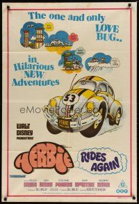 7m372 HERBIE RIDES AGAIN Aust 1sh '74 Disney, Volkswagen Beetle, the Love Bug is doing his thing!