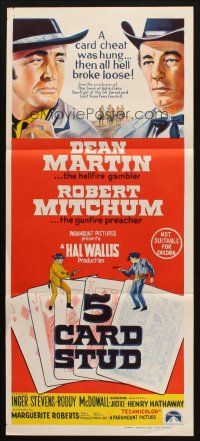 7m423 5 CARD STUD Aust daybill '68 cowboys Dean Martin & Robert Mitchum play poker!