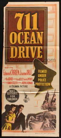 7m003 711 OCEAN DRIVE Aust daybill '50 Edmond O'Brien, Joanne Dru, filmed under police protection!