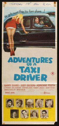 7m430 ADVENTURES OF A TAXI DRIVER Aust daybill '76 Barry Evans, Judy Geeson, sexy wacky artwork!