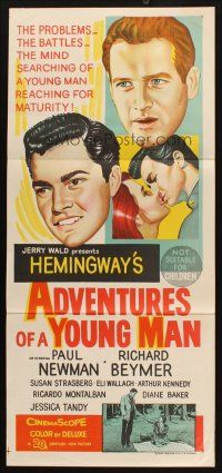 7m431 ADVENTURES OF A YOUNG MAN Aust daybill '62 Ernest Hemingway novel, Paul Newman, Beymer!