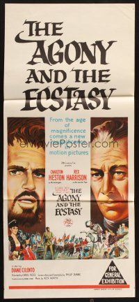 7m434 AGONY & THE ECSTASY roadshow Aust daybill '65 great art of Charlton Heston & Rex Harrison!