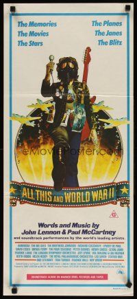 7m437 ALL THIS & WORLD WAR II Aust daybill '77 Lennon & McCartney, hippie w/gas mask & bombers art