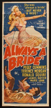 7m438 ALWAYS A BRIDE Aust daybill '53 stone litho art of sexy Peggy Cummins & Terence Morgan!
