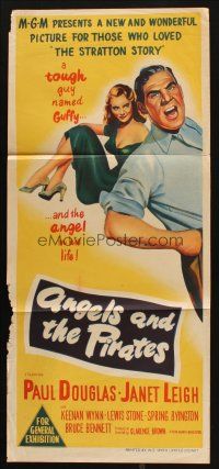 7m444 ANGELS IN THE OUTFIELD Aust daybill '51 stone litho of Paul Douglas & sexy Janet Leigh!