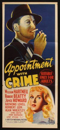 7m007 APPOINTMENT WITH CRIME Aust daybill '46 stone litho art of William Hartnell, Joyce Howard!