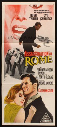 7m009 ASSASSINATION IN ROME Aust daybill '68 art of Hugh O'Brian & sexy Cyd Charisse!