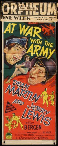 7m453 AT WAR WITH THE ARMY Aust daybill '51 Richardson Studio stone litho of Martin & Lewis!