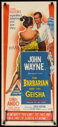 7m456 BARBARIAN & THE GEISHA Aust daybill '58 John Huston, art of John Wayne with Eiko Ando!