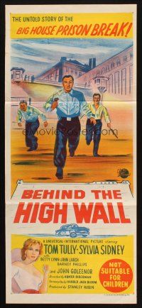 7m010 BEHIND THE HIGH WALL Aust daybill '56 Tom Tully, cool big house prison break art!