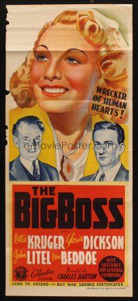 7m013 BIG BOSS Aust daybill '41 Otto Kruger, John Litel, wrecker of hearts Gloria Dickson!