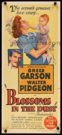 7m473 BLOSSOMS IN THE DUST Aust daybill R50s art of Greer Garson w/baby + close up Walter Pidgeon!