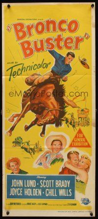 7m486 BRONCO BUSTER Aust daybill '52 directed by Budd Boetticher, art of rodeo cowboy on horse!