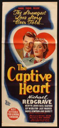 7m499 CAPTIVE HEART Aust daybill '47 Michael Redgrave escapes from a WWII concentration camp!