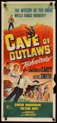 7m505 CAVE OF OUTLAWS Aust daybill '51 Macdonald Carey, sexy Alexis Smith, William Castle western!