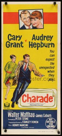 7m508 CHARADE Aust daybill '63 tough Cary Grant & sexy Audrey Hepburn!