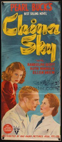 7m510 CHINA SKY Aust daybill '45 Randolph Scott, from Pearl S. Buck's best-selling novel!