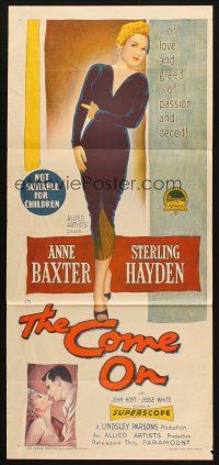 7m518 COME ON Aust daybill '56 Sterling Hayden, Richardson Studio art of sexy bad girl Anne Baxter