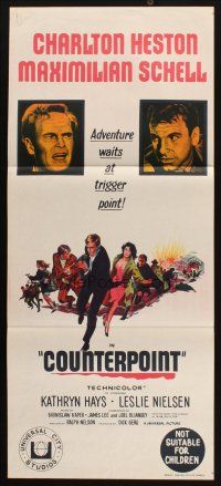 7m521 COUNTERPOINT Aust daybill '68 Charlton Heston, Maximilian Schell, adventure at trigger point