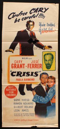7m527 CRISIS Aust daybill '50 art of Cary Grant, plus Paula Raymond & Jose Ferrer!