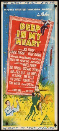 7m539 DEEP IN MY HEART Aust daybill '54 MGM's finest all-star musical, cool artwork!