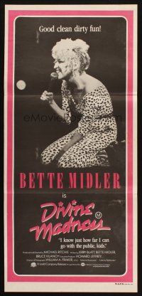 7m546 DIVINE MADNESS Aust daybill '80 image of Bette Midler, good clean dirty fun!