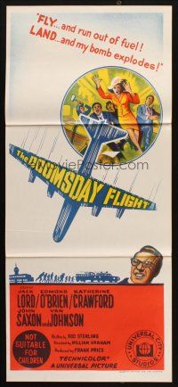 7m547 DOOMSDAY FLIGHT Aust daybill '68 Jack Lord, Edmond O'Brien, crashing airplane stone litho!
