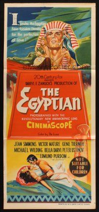 7m557 EGYPTIAN Aust daybill '54 art of Jean Simmons, Victor Mature & Tierney in ancient Egypt!