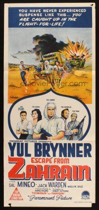 7m562 ESCAPE FROM ZAHRAIN Aust daybill '62 Yul Brynner, Sal Mineo, Jack Warden, desert thriller!