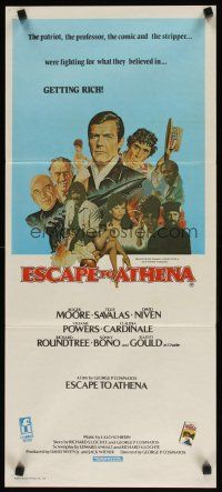 7m563 ESCAPE TO ATHENA Aust daybill '79 art of Roger Moore, Telly Savalas & David Niven!