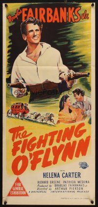 7m575 FIGHTING O'FLYNN Aust daybill '49 art of swashbuckling Douglas Fairbanks, Jr, Helena Carter!