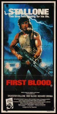 7m577 FIRST BLOOD Aust daybill '82 artwork of Sylvester Stallone as John Rambo by Drew Struzan!