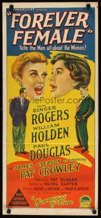 7m582 FOREVER FEMALE Aust daybill '54 Richardson Studio art of Ginger Rogers, William Holden!