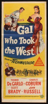 7m593 GAL WHO TOOK THE WEST Aust daybill '49 full-length stone litho of sexy Yvonne De Carlo!