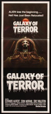 7m595 GALAXY OF TERROR Aust daybill '81 Hell has just been relocated, creepy astronaut image!