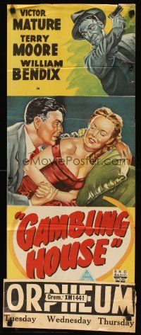 7m031 GAMBLING HOUSE Aust daybill '51 art of Victor Mature lusting after Terry Moore, Bendix!