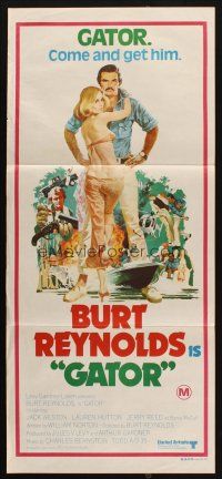 7m597 GATOR Aust daybill '76 art of Burt Reynolds & Hutton by McGinnis, White Lightning sequel!