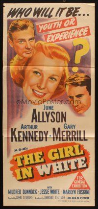 7m600 GIRL IN WHITE Aust daybill '52 great close up art of pretty female doctor June Allyson!