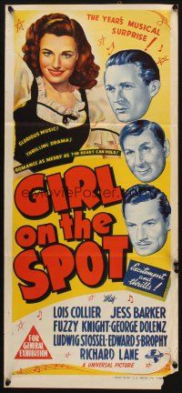 7m034 GIRL ON THE SPOT Aust daybill '46 film noir musical, Lois Collier, Jess Barker!