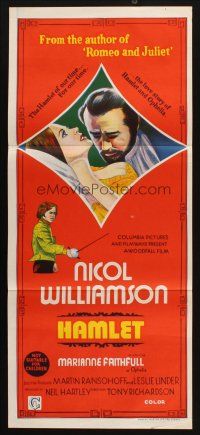 7m617 HAMLET Aust daybill '70 Nicol Williamson in title role & Marianne Faithfull as Ophelia!
