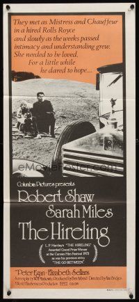 7m633 HIRELING Aust daybill '73 artwork of Robert Shaw as chauffeur to Sarah Miles!