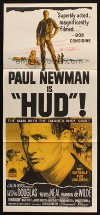 7m643 HUD Aust daybill '63 Paul Newman is the man with the barbed wire soul, Martin Ritt classic!
