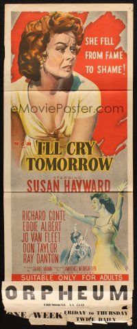 7m647 I'LL CRY TOMORROW Aust daybill '55 art of Susan Hayward in her greatest performance!